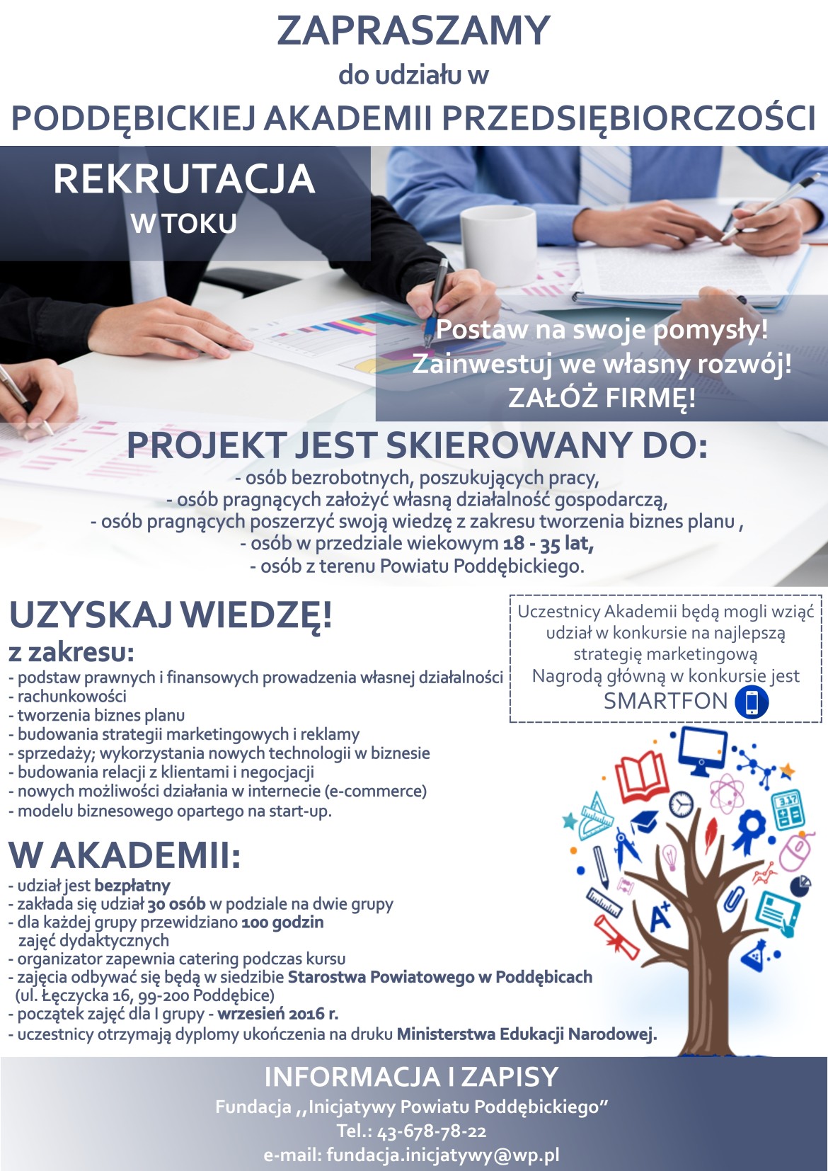 Plakat promujący projekt "Poddebicka Akademia Przedsiębiorczości"
